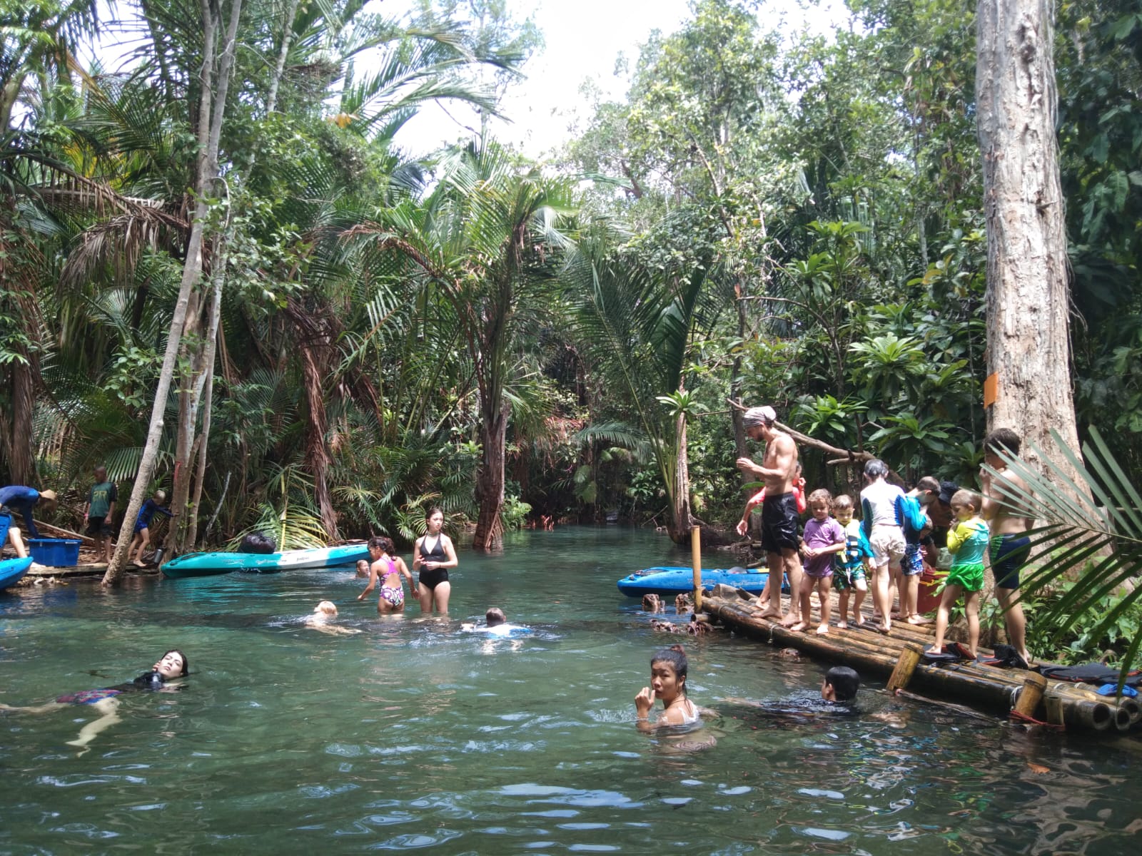 NatureMind-ED Le groupe se baigne dans une clairière après la balade de canoe