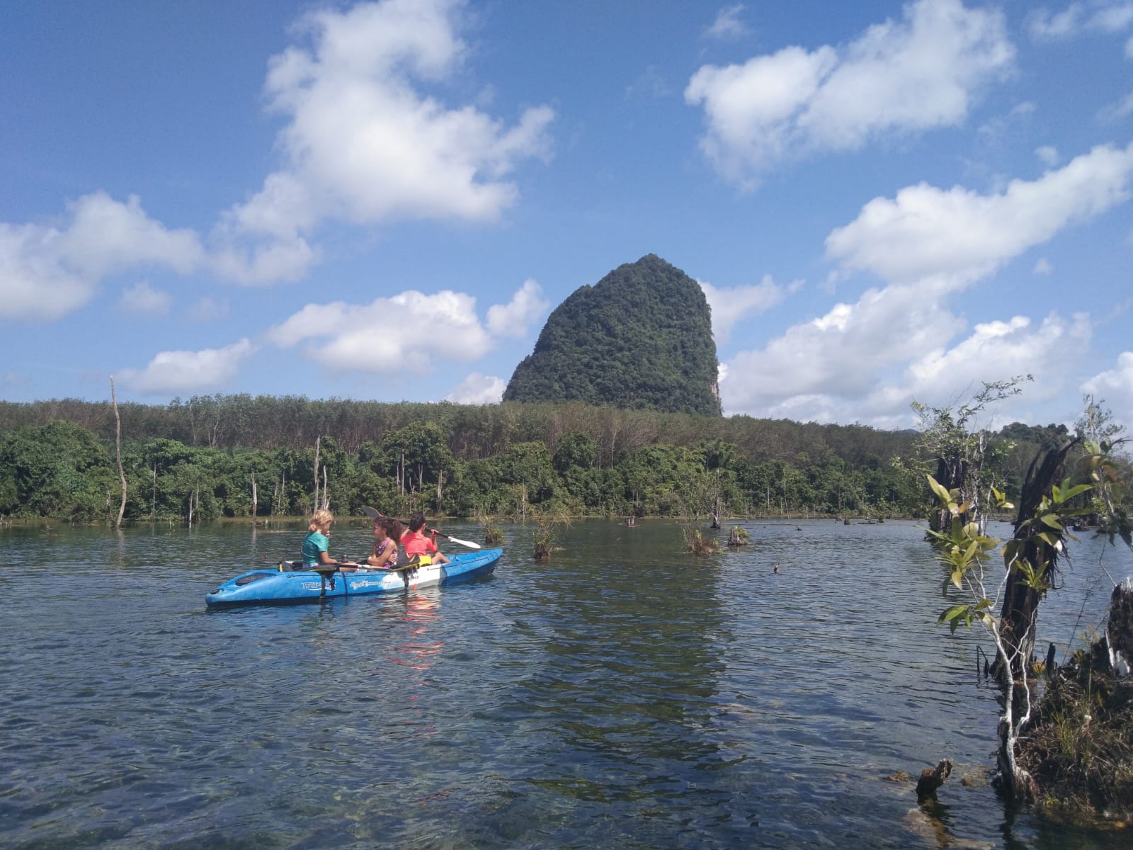 NatureMind-ED Deux enfants découvrent le kayak avec leur accompagnateur